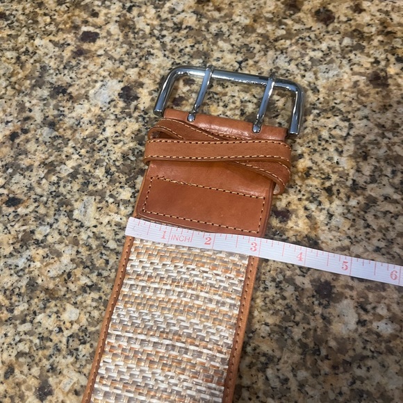 3” Wide Light Tan Leather and Woven Women’s Belt M VGUC - Picture 5 of 9